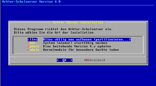erstes Installations-Menü